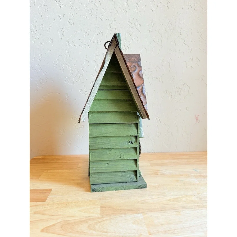 Wooden BirdHouse Metal Roof Wooden Siding Swinging Access Door Rustic Style